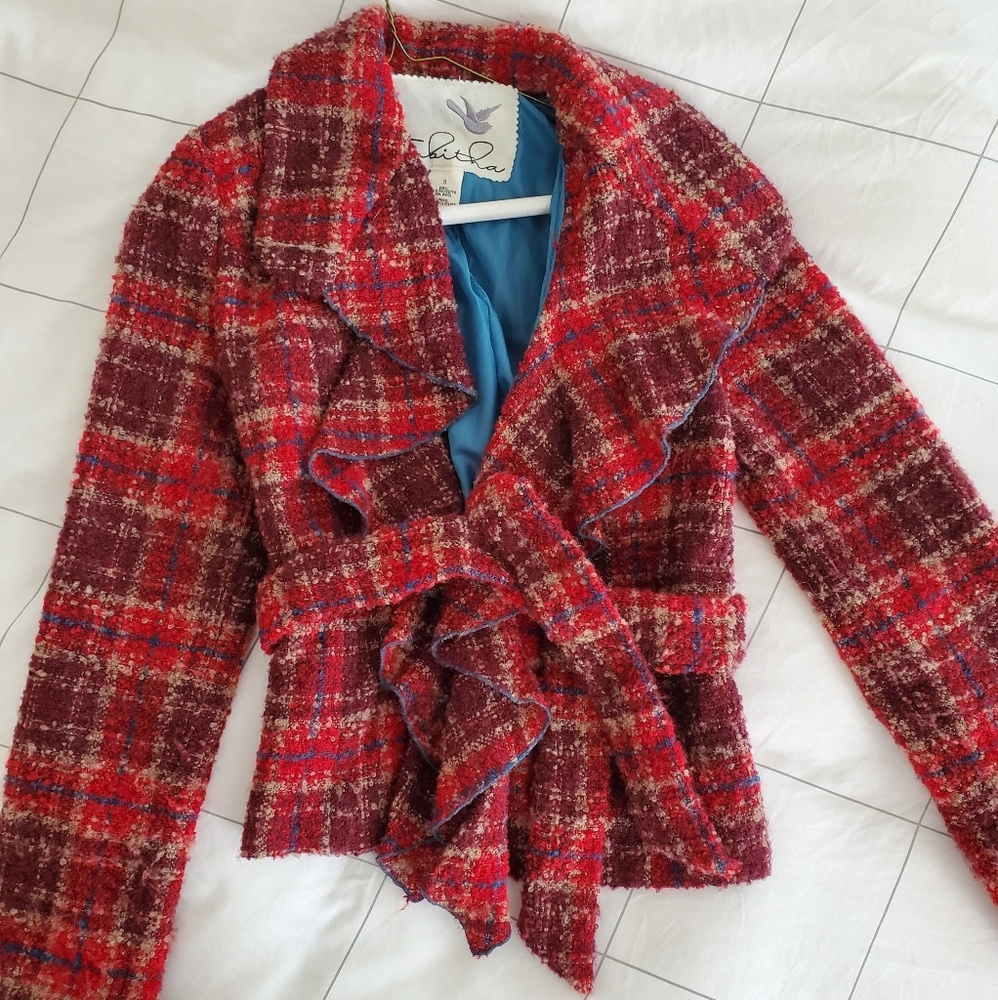 Tabitha Plaid Ruffle Cropped Coat (Anthropologie)